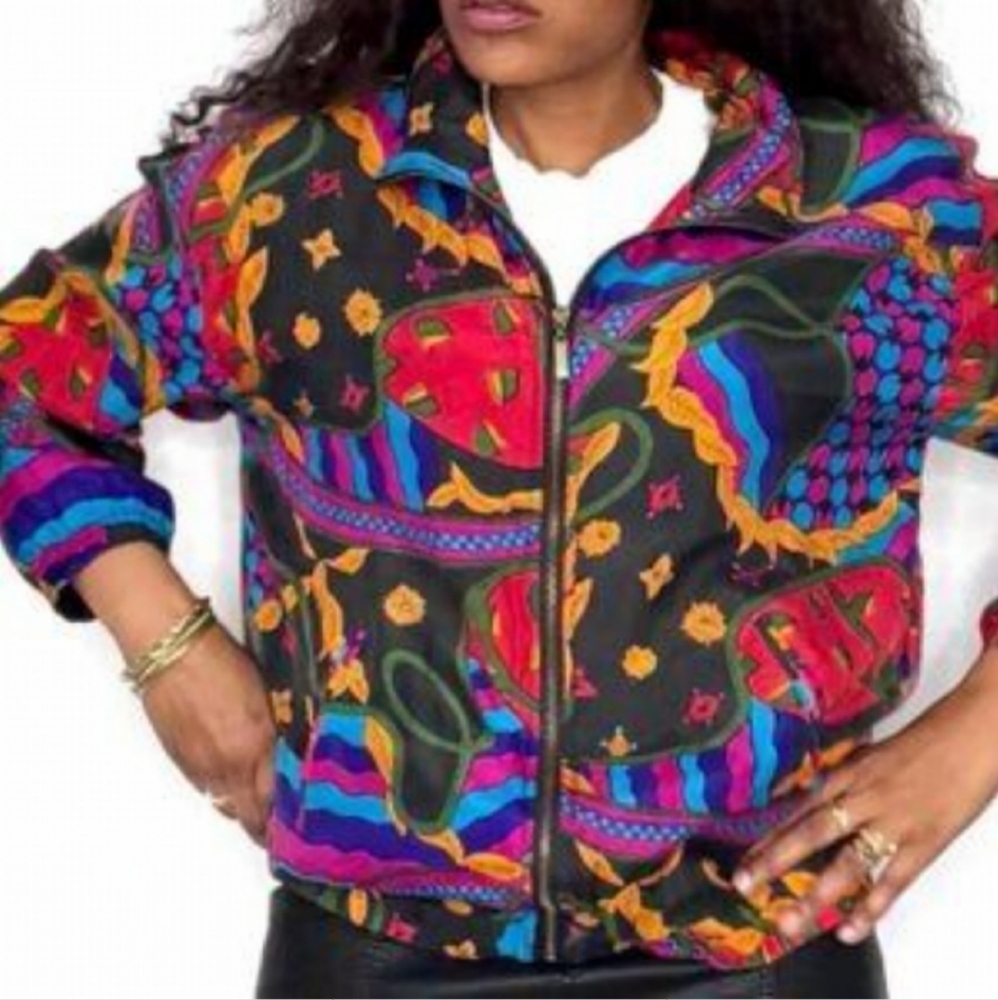 Vtg Basic Editions 100% Silk Multicolor Bomber Ja… - image 7